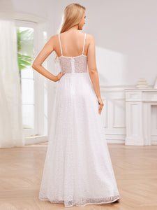 Color=White | Exquisite Spaghetti Straps Sweetheart Neckline See-Through Sequin Evening Dresses-White 7