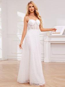 Color=White | Exquisite Spaghetti Straps Sweetheart Neckline See-Through Sequin Evening Dresses-White 8