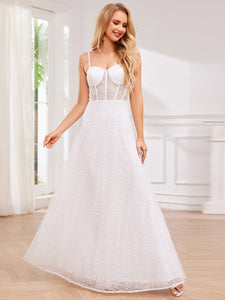 Color=White | Exquisite Spaghetti Straps Sweetheart Neckline See-Through Sequin Evening Dresses-White 6