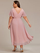 Load image into Gallery viewer, Color=Dusty Rose | Wholesale Short Sleeve Ruffle V-Neck Pleated A-Line High-Low Wedding Guest Dresses-Dusty Rose 12