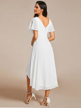 Load image into Gallery viewer, Color=White | B2B-Exclusive Short Sleeve Ruffle V-Neck Pleated A-Line High-Low Wedding Guest Dresses-White 7