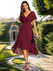 Pleated Ruffles Chiffon Wholesale Wedding Guest Dresses#Color_Burgundy