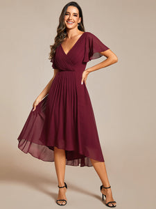 Pleated Ruffles Chiffon Wholesale Wedding Guest Dresses#Color_Burgundy