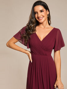 Pleated Ruffles Chiffon Wholesale Wedding Guest Dresses#Color_Burgundy