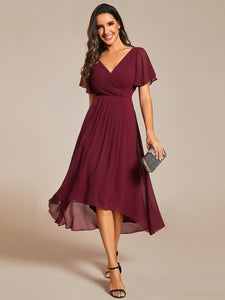 Pleated Ruffles Chiffon Wholesale Wedding Guest Dresses#Color_Burgundy