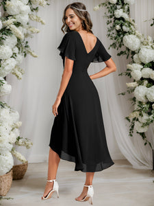 Pleated Ruffles Chiffon Wholesale Wedding Guest Dresses#Color_Black