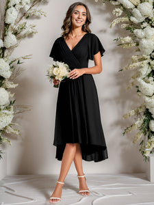 Pleated Ruffles Chiffon Wholesale Wedding Guest Dresses#Color_Black