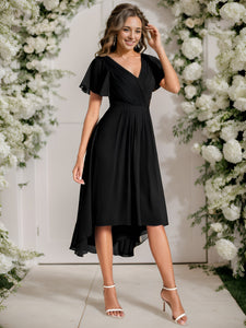 Pleated Ruffles Chiffon Wholesale Wedding Guest Dresses#Color_Black