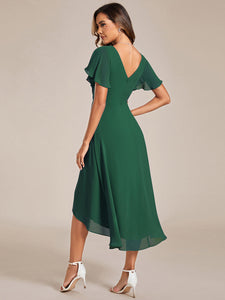 Pleated Ruffles Chiffon Wholesale Wedding Guest Dresses#Color_Dark Green