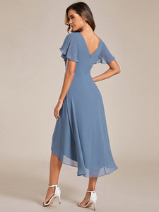 Pleated Ruffles Chiffon Wholesale Wedding Guest Dresses#Color_Dusty Navy