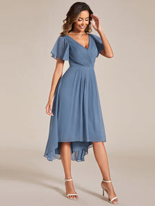 Pleated Ruffles Chiffon Wholesale Wedding Guest Dresses#Color_Dusty Navy