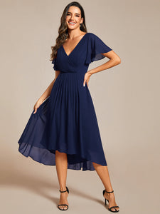 Pleated Ruffles Chiffon Wholesale Wedding Guest Dresses#Color_Navy Blue