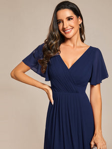 Pleated Ruffles Chiffon Wholesale Wedding Guest Dresses#Color_Navy Blue