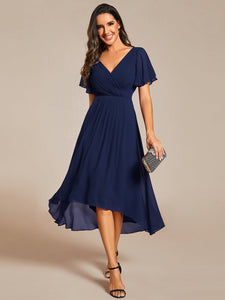 Pleated Ruffles Chiffon Wholesale Wedding Guest Dresses#Color_Navy Blue