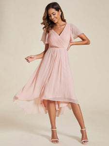 Pleated Ruffles Chiffon Wholesale Wedding Guest Dresses#Color_Pink