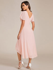 Pleated Ruffles Chiffon Wholesale Wedding Guest Dresses#Color_Pink