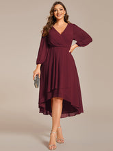Load image into Gallery viewer, Color=Burgundy | Bulk Order Long Sleeve Asymmetrical Hem Deep V-Neck Non-Stretch Wedding Guest Dresses-Burgundy 6