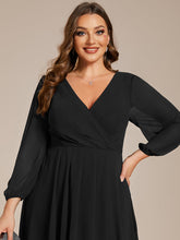 Load image into Gallery viewer, Color=Black | Bulk Order Long Sleeve Asymmetrical Hem Deep V-Neck Non-Stretch Wedding Guest Dresses-Black 18
