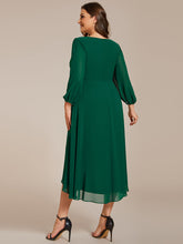 Load image into Gallery viewer, Color=Dark Green | Bulk Order Long Sleeve Asymmetrical Hem Deep V-Neck Non-Stretch Wedding Guest Dresses-Dark Green 27