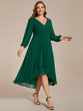 Load image into Gallery viewer, Color=Dark Green | Bulk Order Long Sleeve Asymmetrical Hem Deep V-Neck Non-Stretch Wedding Guest Dresses-Dark Green 29
