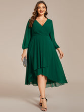 Load image into Gallery viewer, Color=Dark Green | Bulk Order Long Sleeve Asymmetrical Hem Deep V-Neck Non-Stretch Wedding Guest Dresses-Dark Green 30