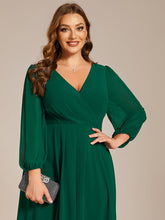 Load image into Gallery viewer, Color=Dark Green | Bulk Order Long Sleeve Asymmetrical Hem Deep V-Neck Non-Stretch Wedding Guest Dresses-Dark Green 28