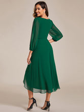 Load image into Gallery viewer, Color=Dark Green | Bulk Order Long Sleeve Asymmetrical Hem Deep V-Neck Non-Stretch Wedding Guest Dresses-Dark Green 22