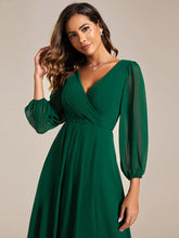 Load image into Gallery viewer, Color=Dark Green | Bulk Order Long Sleeve Asymmetrical Hem Deep V-Neck Non-Stretch Wedding Guest Dresses-Dark Green 23