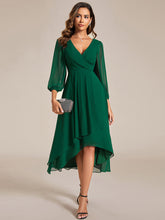 Load image into Gallery viewer, Color=Dark Green | Bulk Order Long Sleeve Asymmetrical Hem Deep V-Neck Non-Stretch Wedding Guest Dresses-Dark Green 21