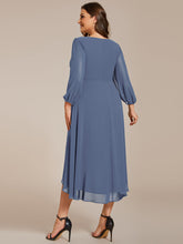 Load image into Gallery viewer, Color=Dusty Blue | Bulk Order Long Sleeve Asymmetrical Hem Deep V-Neck Non-Stretch Wedding Guest Dresses-Dusty Blue 37