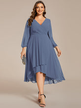 Load image into Gallery viewer, Color=Dusty Blue | Bulk Order Long Sleeve Asymmetrical Hem Deep V-Neck Non-Stretch Wedding Guest Dresses-Dusty Blue 40