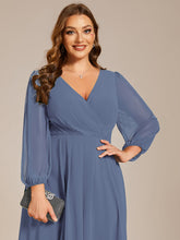 Load image into Gallery viewer, Color=Dusty Blue | Bulk Order Long Sleeve Asymmetrical Hem Deep V-Neck Non-Stretch Wedding Guest Dresses-Dusty Blue 38