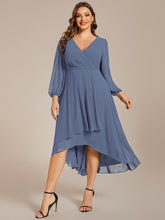 Load image into Gallery viewer, Color=Dusty Blue | Bulk Order Long Sleeve Asymmetrical Hem Deep V-Neck Non-Stretch Wedding Guest Dresses-Dusty Blue 36