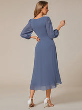 Load image into Gallery viewer, Color=Dusty Blue | Bulk Order Long Sleeve Asymmetrical Hem Deep V-Neck Non-Stretch Wedding Guest Dresses-Dusty Blue 32