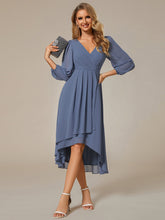 Load image into Gallery viewer, Color=Dusty Blue | Bulk Order Long Sleeve Asymmetrical Hem Deep V-Neck Non-Stretch Wedding Guest Dresses-Dusty Blue 35