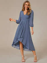 Load image into Gallery viewer, Color=Dusty Blue | Bulk Order Long Sleeve Asymmetrical Hem Deep V-Neck Non-Stretch Wedding Guest Dresses-Dusty Blue 31