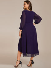 Load image into Gallery viewer, Color=Dark Purple | Bulk Order Long Sleeve Asymmetrical Hem Deep V-Neck Non-Stretch Wedding Guest Dresses-Dark Purple 47