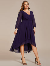 Load image into Gallery viewer, Color=Dark Purple | Bulk Order Long Sleeve Asymmetrical Hem Deep V-Neck Non-Stretch Wedding Guest Dresses-Dark Purple 49