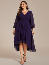 Load image into Gallery viewer, Color=Dark Purple | Bulk Order Long Sleeve Asymmetrical Hem Deep V-Neck Non-Stretch Wedding Guest Dresses-Dark Purple 50