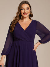 Load image into Gallery viewer, Color=Dark Purple | Bulk Order Long Sleeve Asymmetrical Hem Deep V-Neck Non-Stretch Wedding Guest Dresses-Dark Purple 48