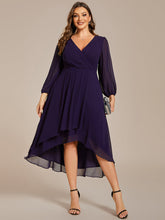 Load image into Gallery viewer, Color=Dark Purple | Bulk Order Long Sleeve Asymmetrical Hem Deep V-Neck Non-Stretch Wedding Guest Dresses-Dark Purple 46