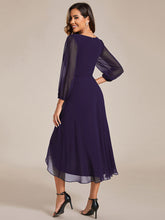Load image into Gallery viewer, Color=Dark Purple | Bulk Order Long Sleeve Asymmetrical Hem Deep V-Neck Non-Stretch Wedding Guest Dresses-Dark Purple 42