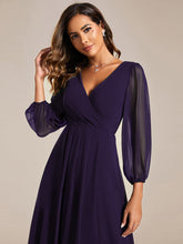 Load image into Gallery viewer, Color=Dark Purple | Bulk Order Long Sleeve Asymmetrical Hem Deep V-Neck Non-Stretch Wedding Guest Dresses-Dark Purple 43