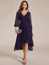 Load image into Gallery viewer, Color=Dark Purple | Bulk Order Long Sleeve Asymmetrical Hem Deep V-Neck Non-Stretch Wedding Guest Dresses-Dark Purple 41