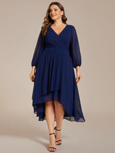 Load image into Gallery viewer, Color=Navy Blue | Bulk Order Long Sleeve Asymmetrical Hem Deep V-Neck Non-Stretch Wedding Guest Dresses-Navy Blue 60