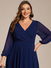 Load image into Gallery viewer, Color=Navy Blue | Bulk Order Long Sleeve Asymmetrical Hem Deep V-Neck Non-Stretch Wedding Guest Dresses-Navy Blue 58