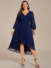 Load image into Gallery viewer, Color=Navy Blue | Bulk Order Long Sleeve Asymmetrical Hem Deep V-Neck Non-Stretch Wedding Guest Dresses-Navy Blue 56