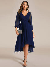 Load image into Gallery viewer, Color=Navy Blue | Bulk Order Long Sleeve Asymmetrical Hem Deep V-Neck Non-Stretch Wedding Guest Dresses-Navy Blue 51