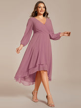 Load image into Gallery viewer, Color=Purple Orchid | Bulk Order Long Sleeve Asymmetrical Hem Deep V-Neck Non-Stretch Wedding Guest Dresses-Purple Orchid 69
