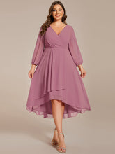 Load image into Gallery viewer, Color=Purple Orchid | Bulk Order Long Sleeve Asymmetrical Hem Deep V-Neck Non-Stretch Wedding Guest Dresses-Purple Orchid 70